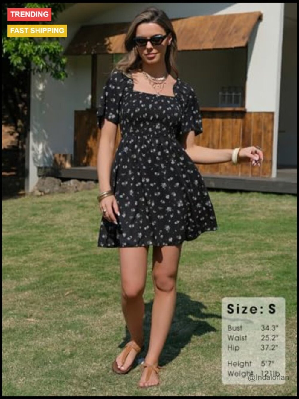 Swiss Dot Square Neck Mini Dress with Ruffle Sleeves and Flowy Swing Skirt - Picture 2 of 7